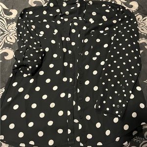 Express Black & White Polka Dot Button Up Blouse, Women’s Large